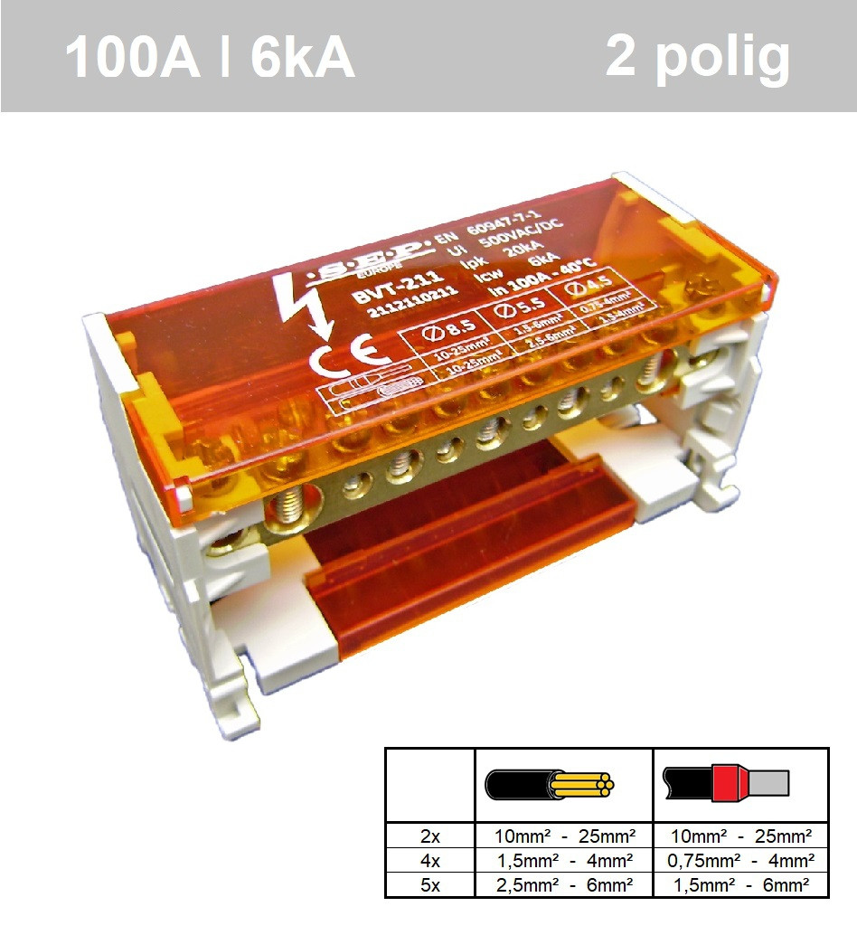 SEP BVT-211 verdeelset 100A 2x11 aansluitingen 500VAC/DC