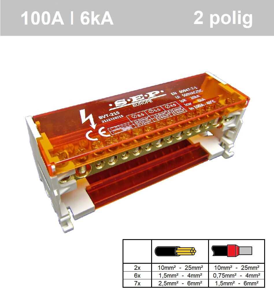 SEP BVT-215 verdeelset 100A 2x15 aansluitingen 500VAC/DC