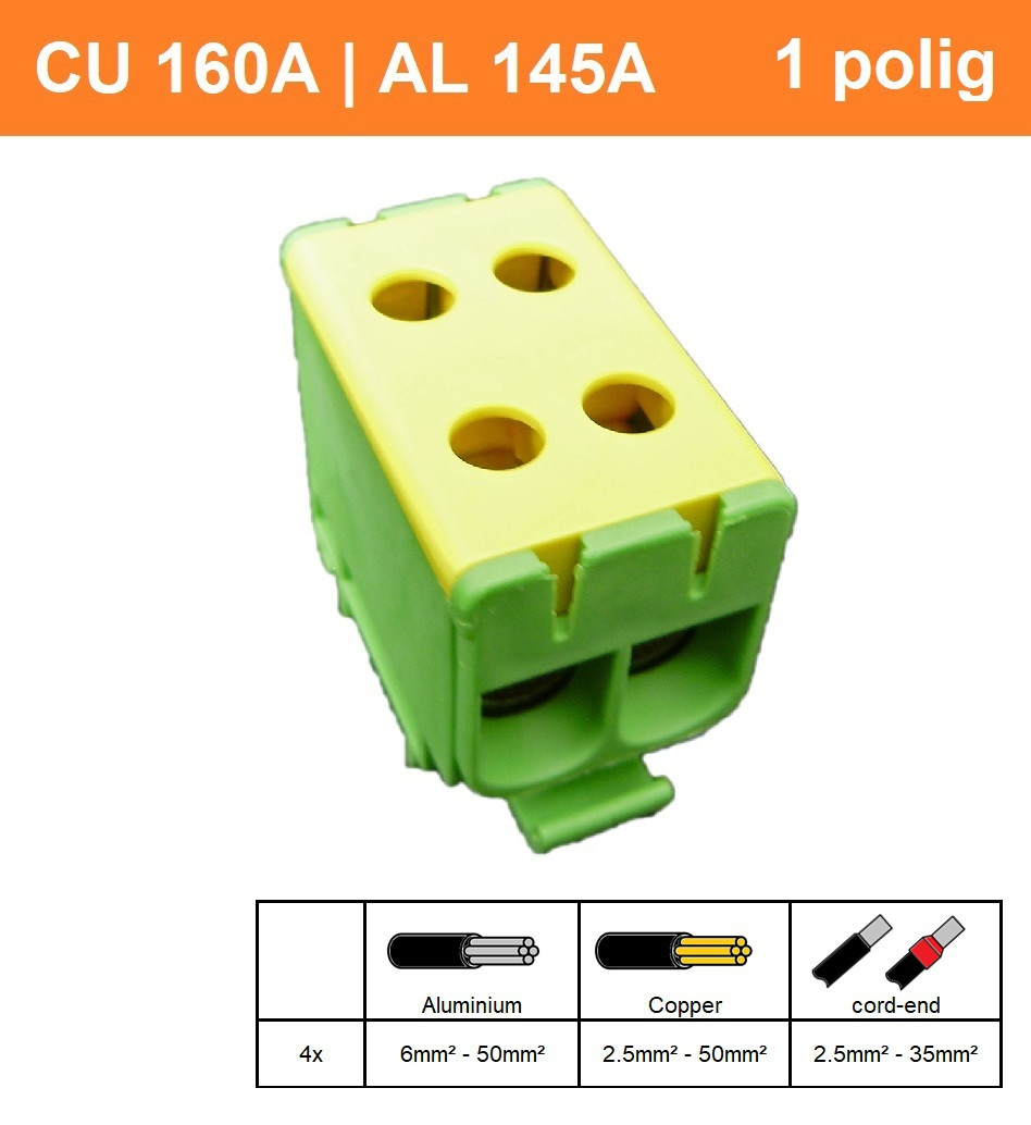 Schotman Elektro - SEP CK66 aansluitklem 2,5-50mm2 geel groen