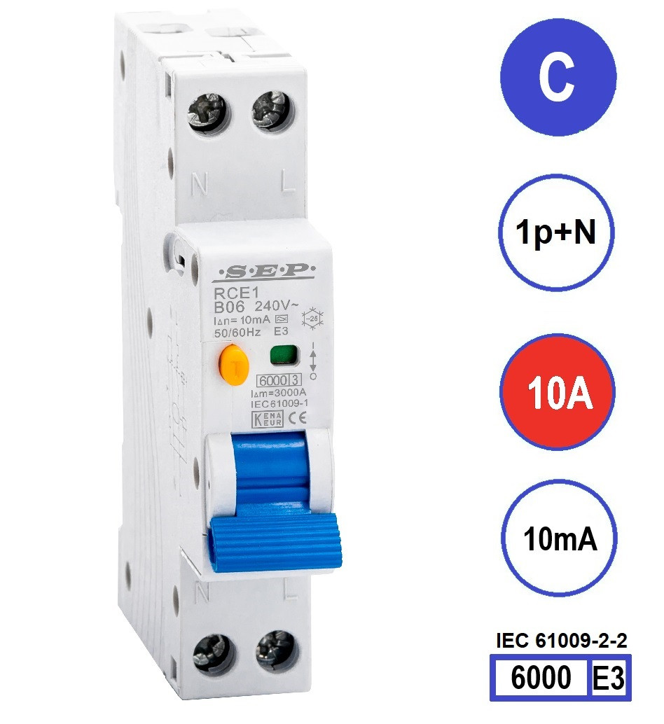 SEP RCE1-C10.01 - aardlekautomaat C10 10mA, 18mm, 1 module