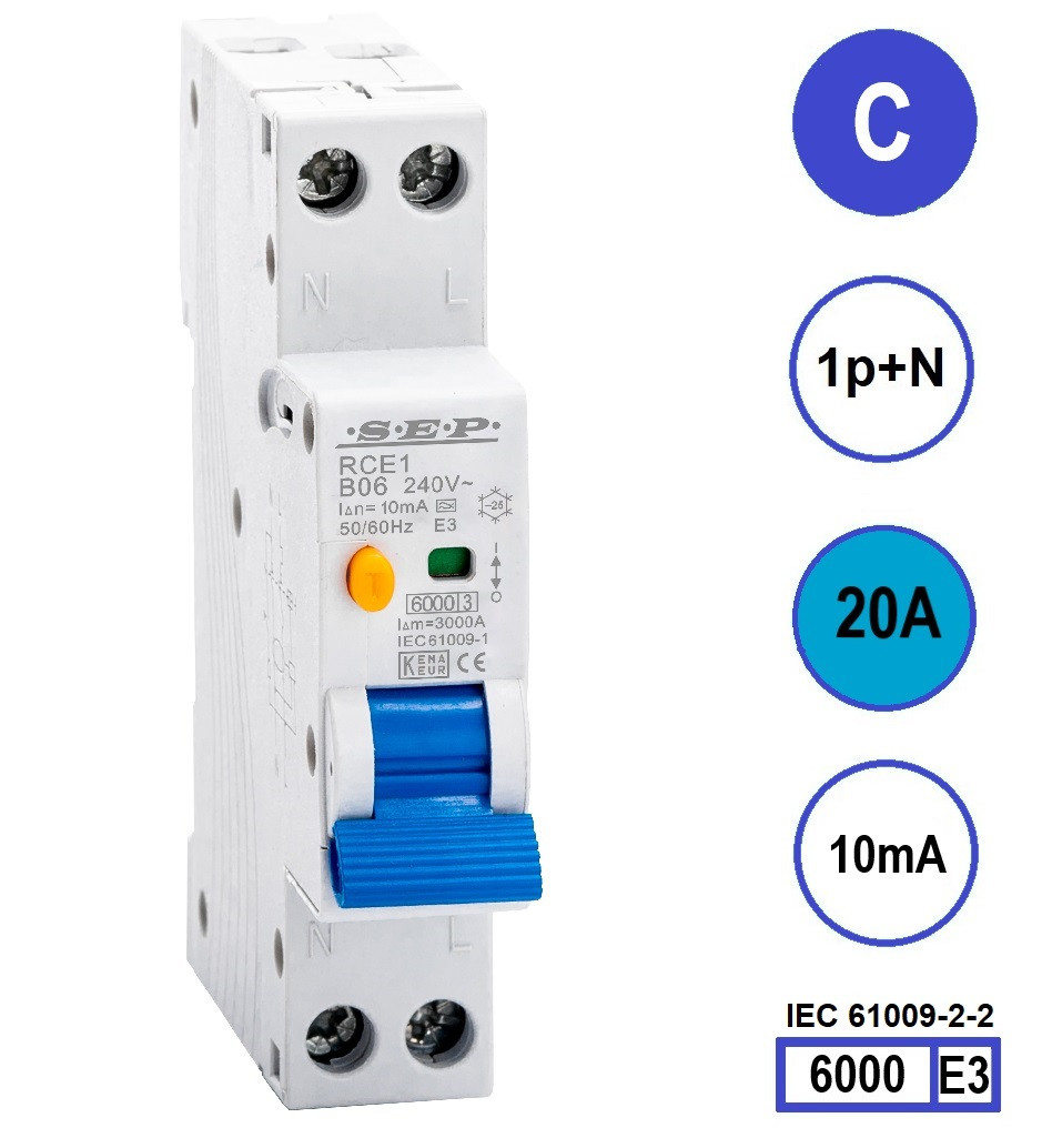 SEP RCE1-C20.01 - aardlekautomaat C20 10mA, 18mm, 1 module