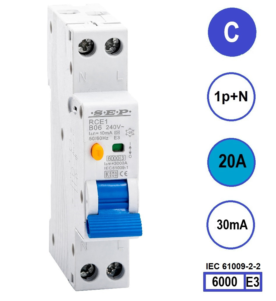SEP RCE1-C20.03 - aardlekautomaat C20 30mA, 18mm, 1 module