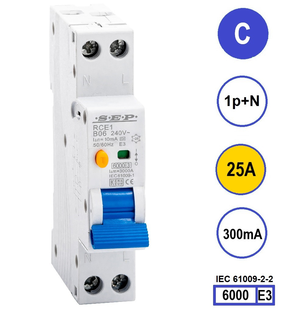 SEP RCE1-C25.30 - aardlekautomaat C25 300mA, 18mm, 1 module