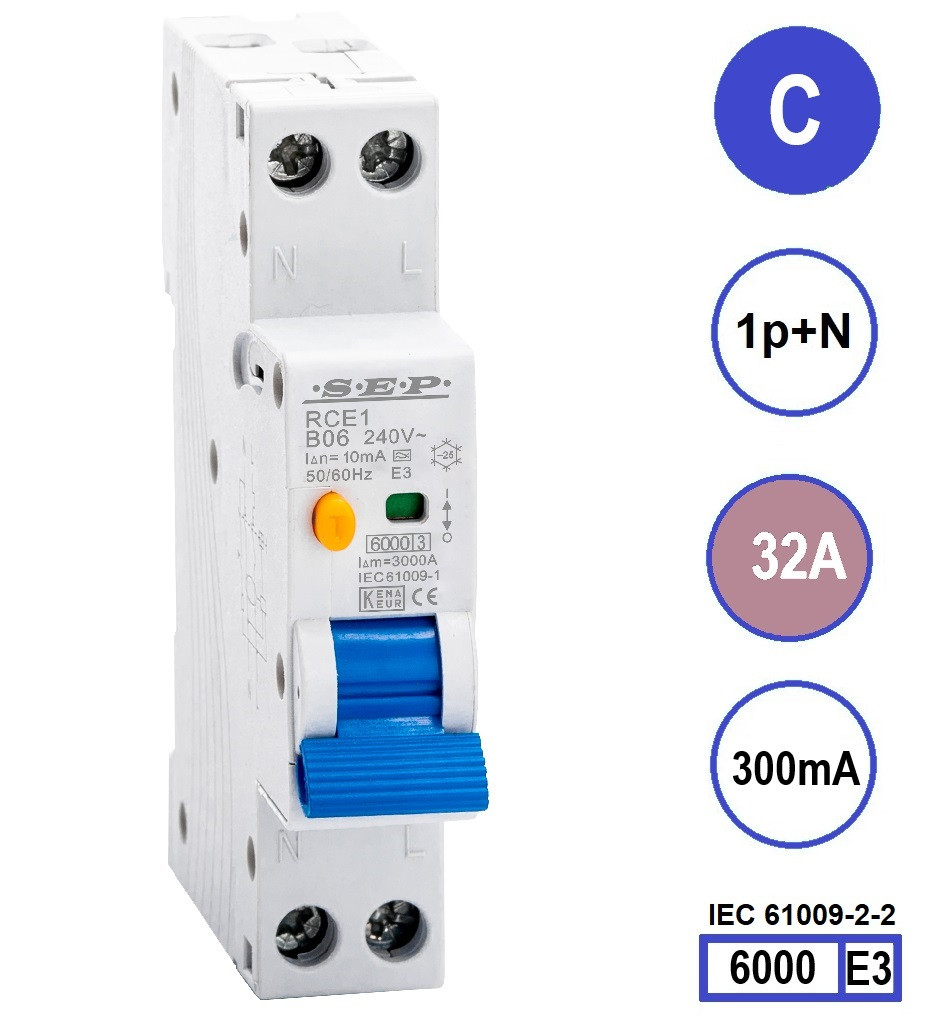 SEP RCE1-C32.30 - aardlekautomaat C32 300mA, 18mm, 1 module