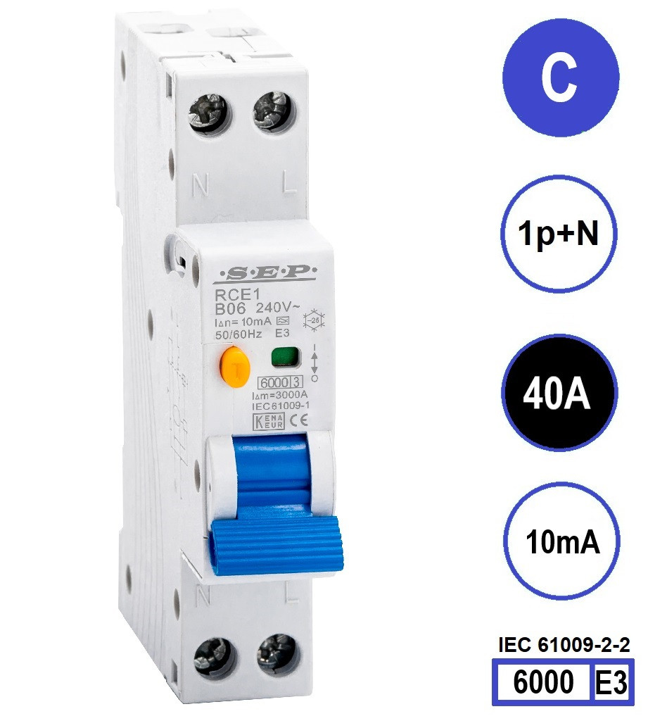 SEP RCE1-C40.01 - aardlekautomaat C40 10mA, 18mm, 1 module