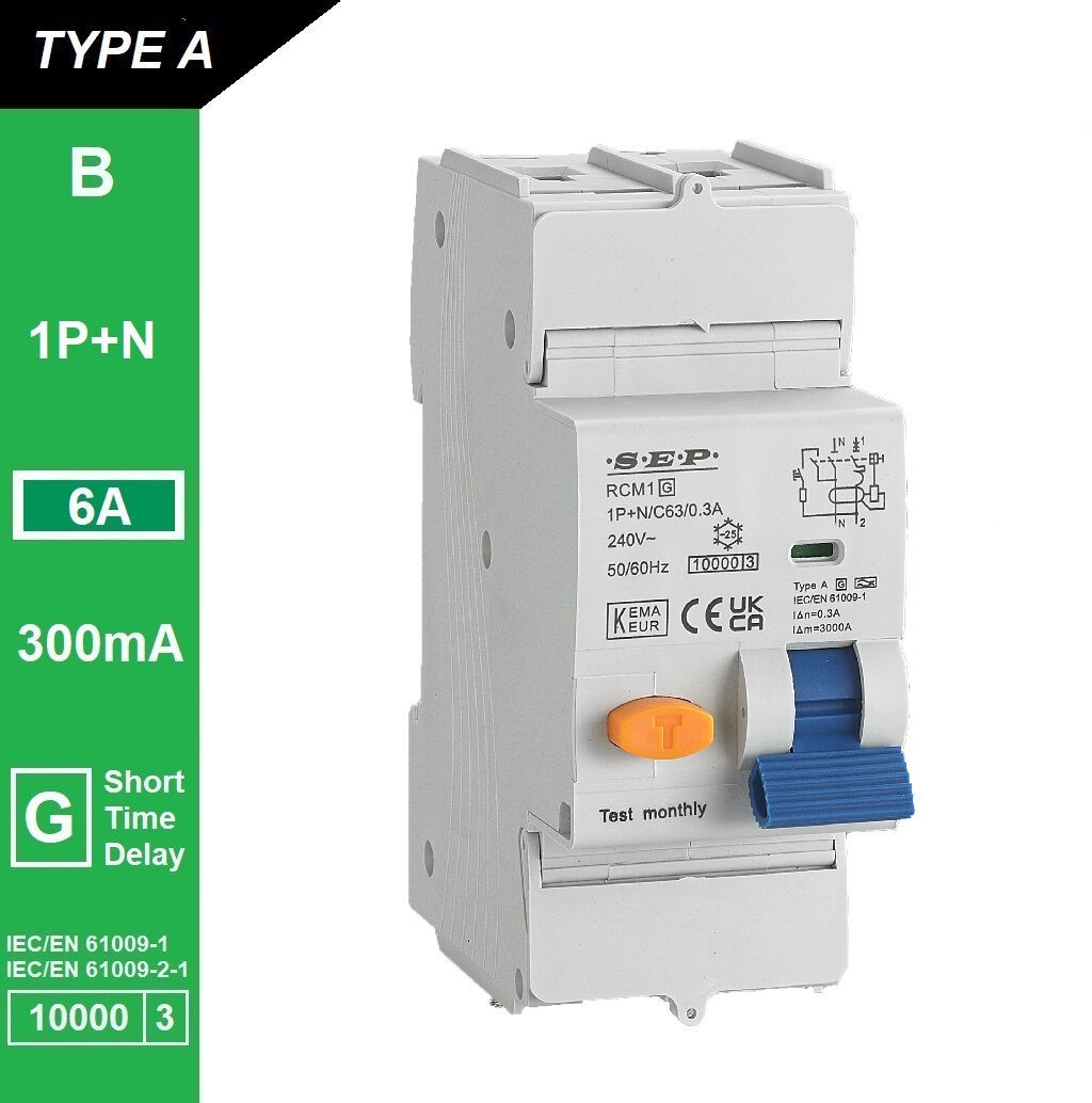 Schotman Elektro B.V. - SEP RCM1 1p+n B-karakteristiek 6A 10kA kortstondig vertraagd AG