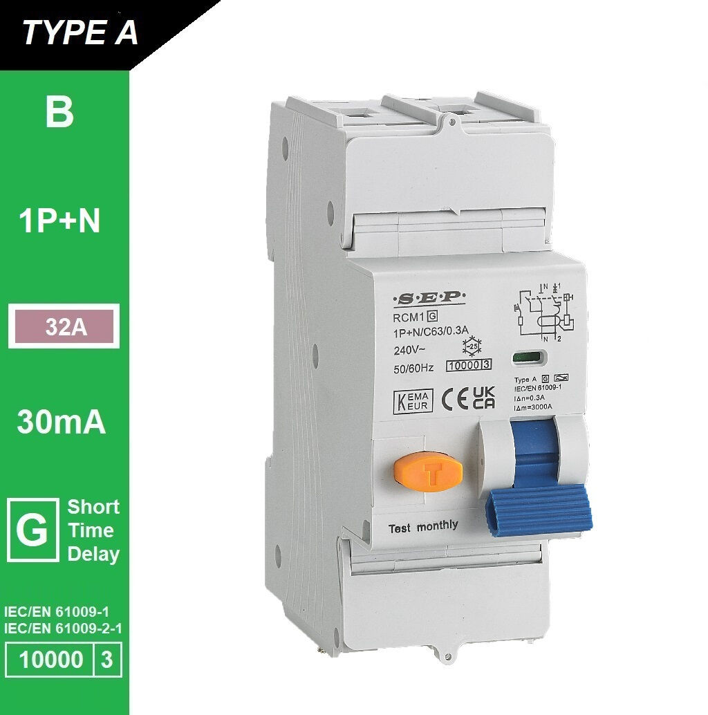 Schotman Elektro B.V. - SEP RCM1 1p+n B-karakteristiek 32A 10kA kortstondig vertraagd AG
