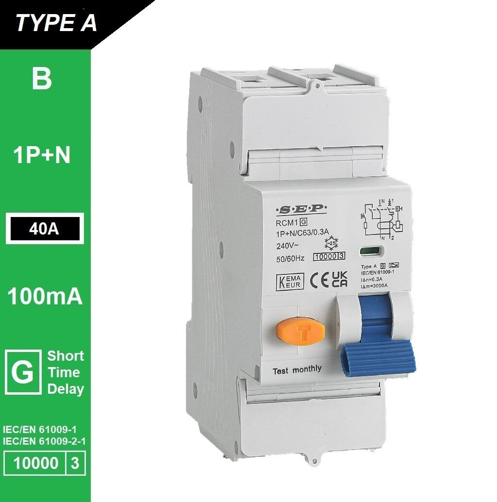 Schotman Elektro B.V. - SEP RCM1 1p+n B-karakteristiek 40A 10kA kortstondig vertraagd AG