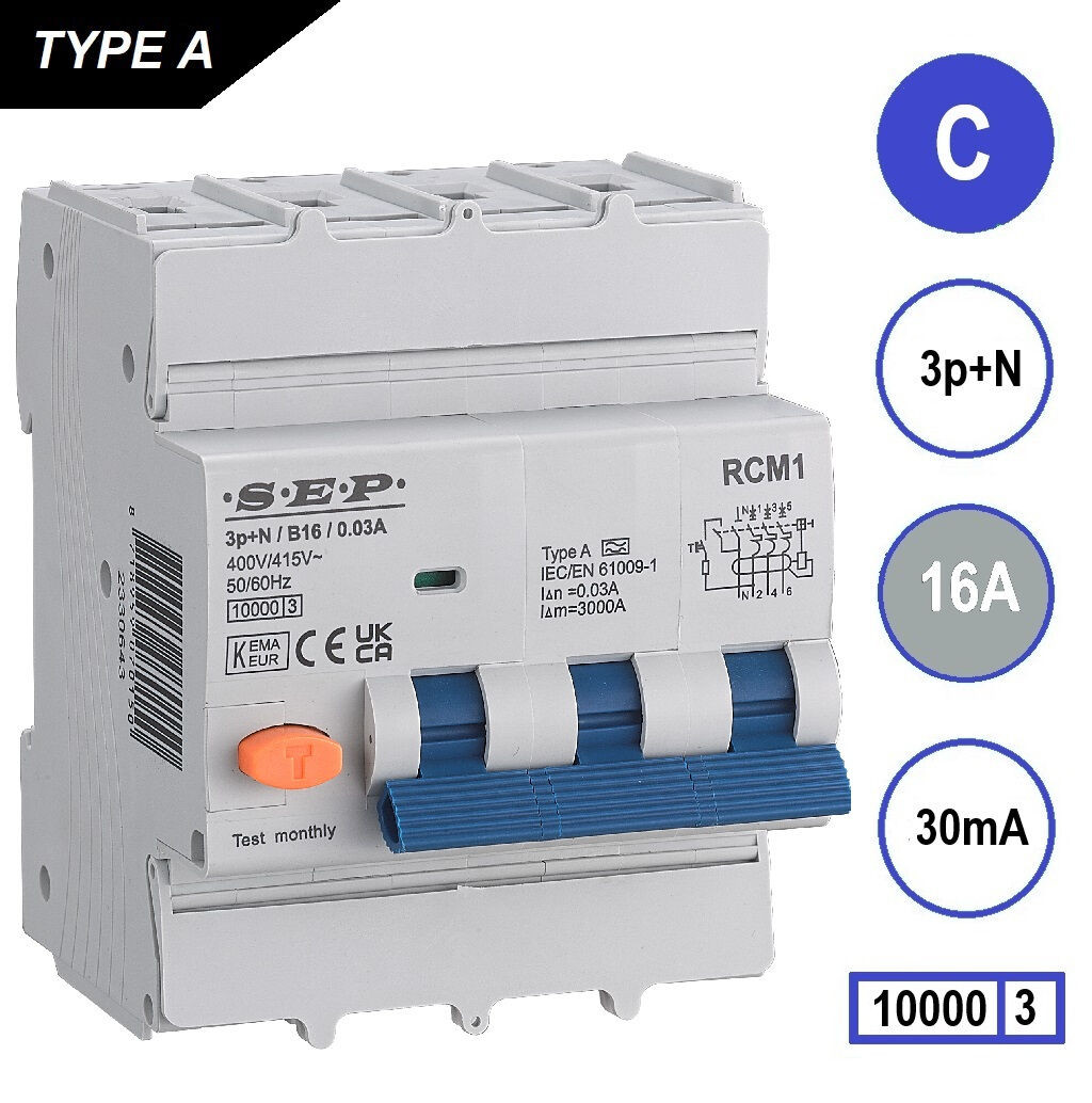 Schotman Elektro B.V. - SEP RCM4 3p+n C 16A 30mA 10kA aardlekautomaat