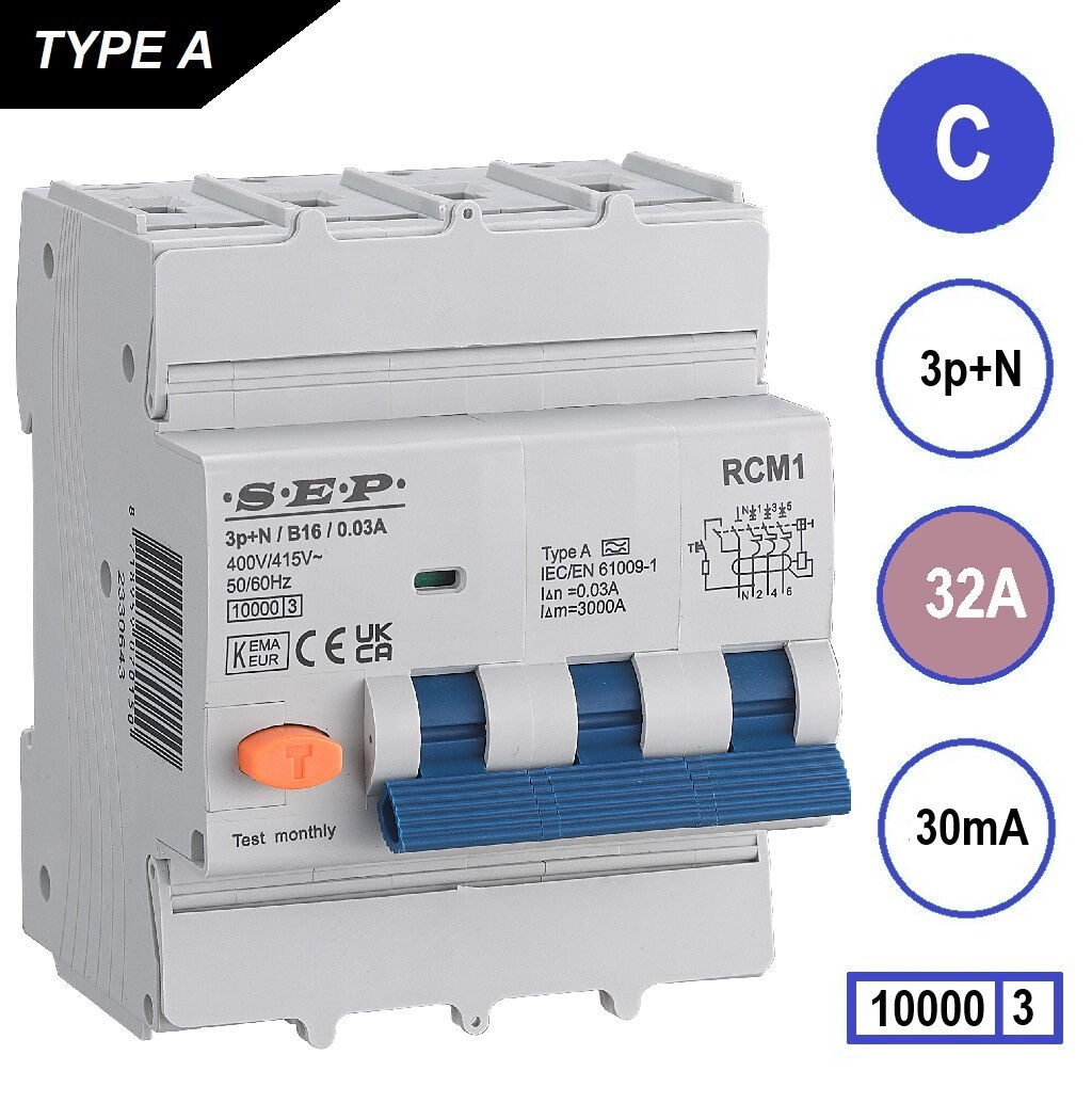 Schotman Elektro B.V. - SEP RCM4 3p+n C 32A 30mA 10kA aardlekautomaat