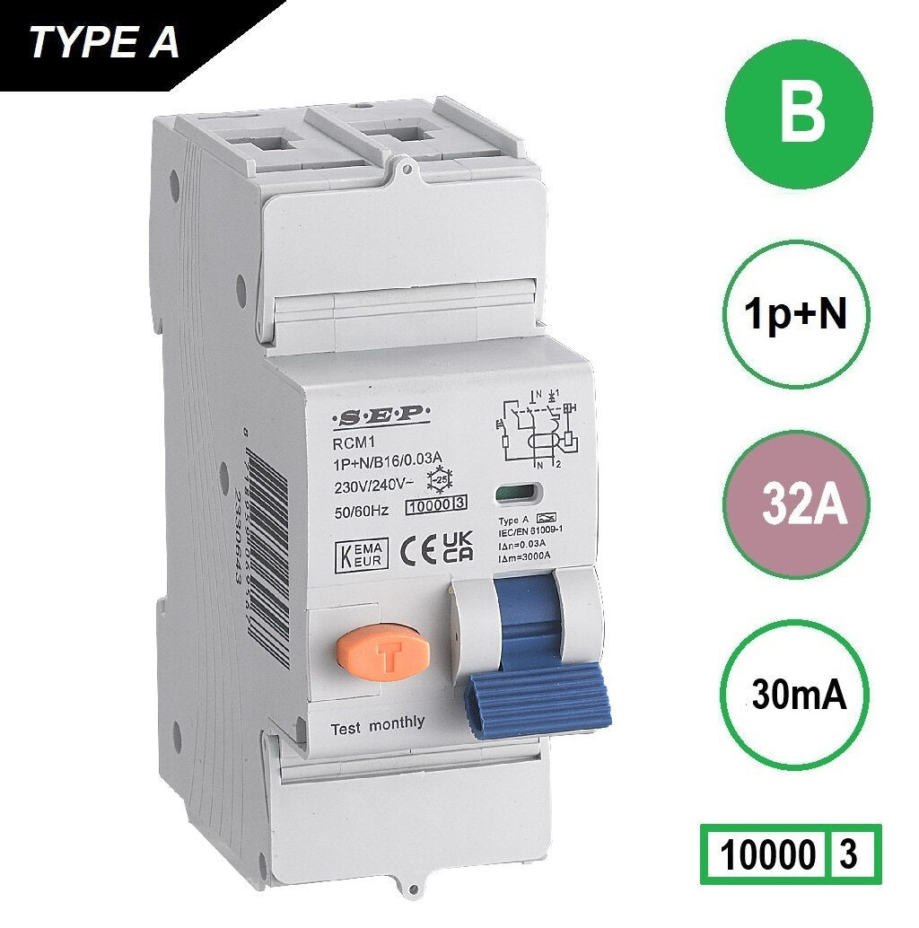 Schotman Elektro B.V. - SEP RCM1 1p+n B 32A 30mA 10kA aardlekautomaat