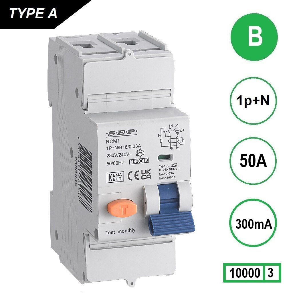 Schotman Elektro B.V. - SEP RCM1 1p+n B 50A 300mA 10kA aardlekautomaat