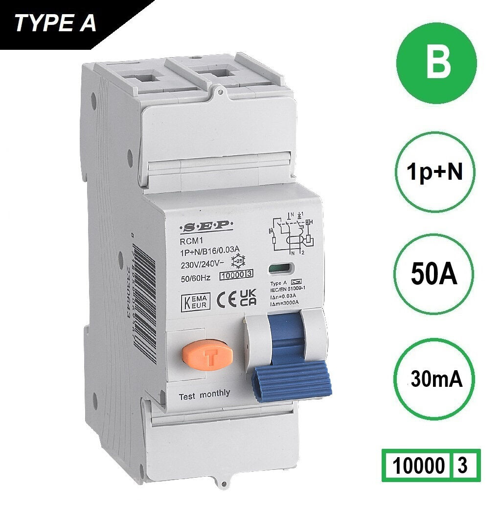 Schotman Elektro B.V. - SEP RCM1 1p+n B 50A 30mA 10kA aardlekautomaat