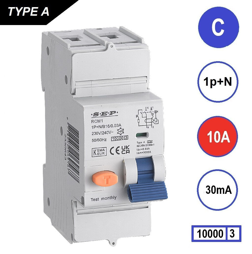 Schotman Elektro B.V. - SEP RCM1 1p+n C 10A 30mA 10kA aardlekautomaat