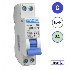 Schotman Elektro - GACIA M80N installatieautomaat 1p+n C 8A 6kA