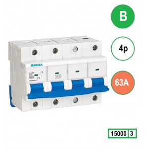 GACIA N8GH installatieautomaat 4 polig, karakteristiek B, 63A, 15kA