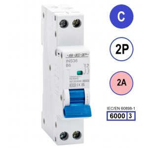 SEP INS36-2C02, installatieautomaat 2p C2 6kA, 18mm, 1 modulen