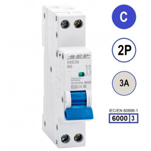 SEP INS36-2C03, installatieautomaat 2p C3 6kA, 18mm, 1 modulen