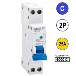 SEP INS36-2C25, installatieautomaat 2p C25 6kA, 18mm, 1 modulen