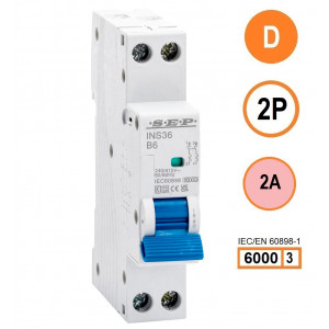 SEP INS36-2D02, installatieautomaat 2p D2 6kA, 18mm, 1 modulen