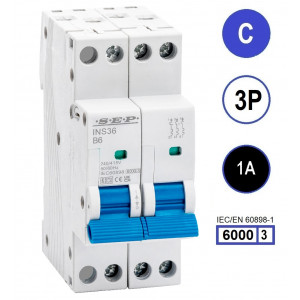 SEP INS36-3C01, installatieautomaat 3p C1 6kA, 36mm, 2 modulen