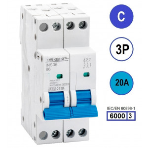 SEP INS36-3C20, installatieautomaat 3p C20 6kA, 36mm, 2 modulen