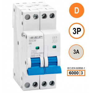 SEP INS36-3ND03, installatieautomaat 3p+n D3 6kA, 36mm, 2 modulen