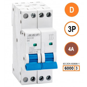 SEP INS36-3D04, installatieautomaat 3p D4 6kA, 36mm, 2 modulen