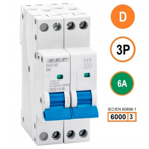 SEP INS36-3D06, installatieautomaat 3p D6 6kA, 36mm, 2 modulen