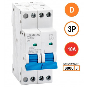 SEP INS36-3D10, installatieautomaat 3p D10 6kA, 36mm, 2 modulen
