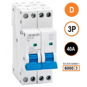 SEP INS36-3D40, installatieautomaat 3p D40 6kA, 36mm, 2 modulen