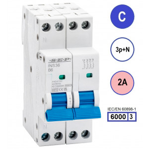 SEP INS36-3NC02, installatieautomaat 3p+n C2 6kA, 36mm, 2 modulen