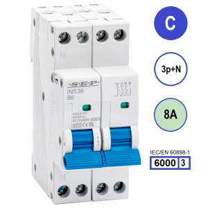 SEP INS36-3NC08, installatieautomaat 3p+n C8 6kA, 36mm, 2 modulen
