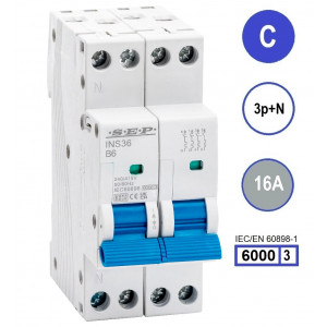 SEP INS36-3NC16, installatieautomaat 3p+n C16 6kA, 36mm, 2 modulen