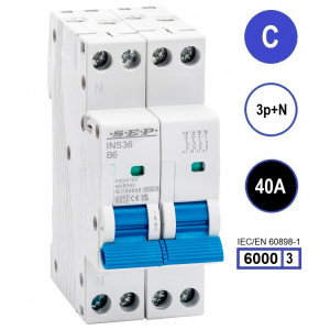 SEP INS36-3NC40, installatieautomaat 3p+n C40 6kA, 36mm, 2 modulen