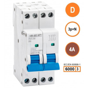 SEP INS36-3ND04, installatieautomaat 3p+n D4 6kA, 36mm, 2 modulen