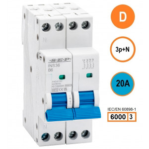 SEP INS36-3ND20, installatieautomaat 3p+n D20 6kA, 36mm, 2 modulen