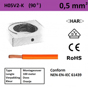 Schotman Elektro - SEP montagesnoer H05V2-k oranje 0,5mm2 