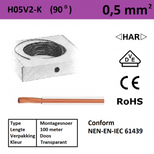 Schotman Elektro - SEP montagesnoer H05V2-k transparant 0,5mm2 
