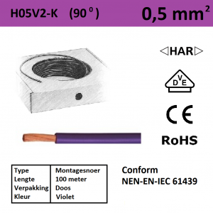 Schotman Elektro - SEP montagesnoer H05V2-k violet 0,5mm2 