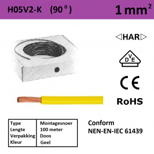 Schotman Elektro - SEP montagesnoer H05V2-k geel 1mm2