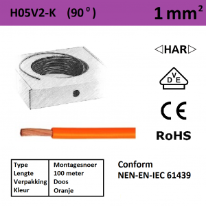 Schotman Elektro - SEP montagesnoer H05V2-k oranje 1mm2
