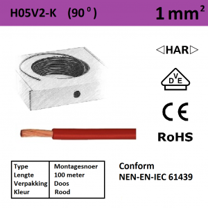 Schotman Elektro - SEP montagesnoer H05V2-k rood 1mm2