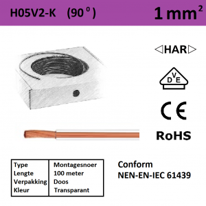Schotman Elektro - SEP montagesnoer H05V2-k transparant 1mm2