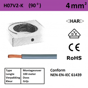 Schotman Elektro - SEP montagesnoer 90 graden H07V2-k grijs 4mm2