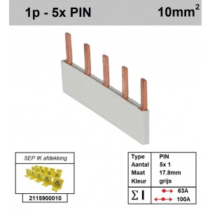 Schotman Elektro - SEP aansluitrail PIN 5x1 aansluitingen 17.8mm