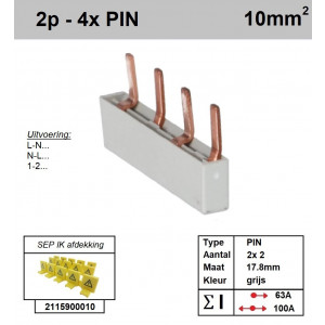 Schotman Elektro - SEP aansluitrail 2 fase PIN 2x2 aansluitingen 17.8mm