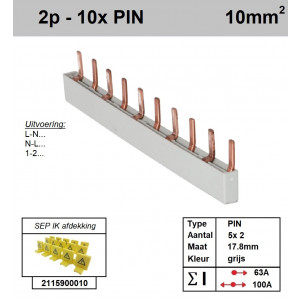Schotman Elektro - SEP aansluitrail 2 fase PIN 5x2 aansluitingen 17.8mm