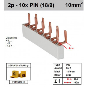 Schotman Elektro - SEP aansluitrail 2fase PIN 5x2 aansluitingen 9/18mm