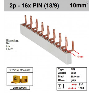 Schotman Elektro - SEP aansluitrail 2fase PIN 8x2 aansluitingen 9/18mm